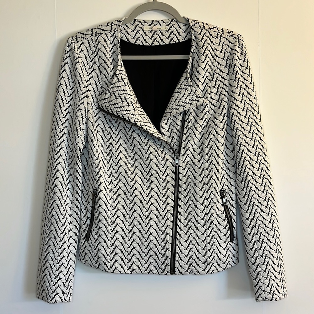 41 Hawthorn Stitch Fix Karlstad Knit Moto Jacket Size S Textured White Black